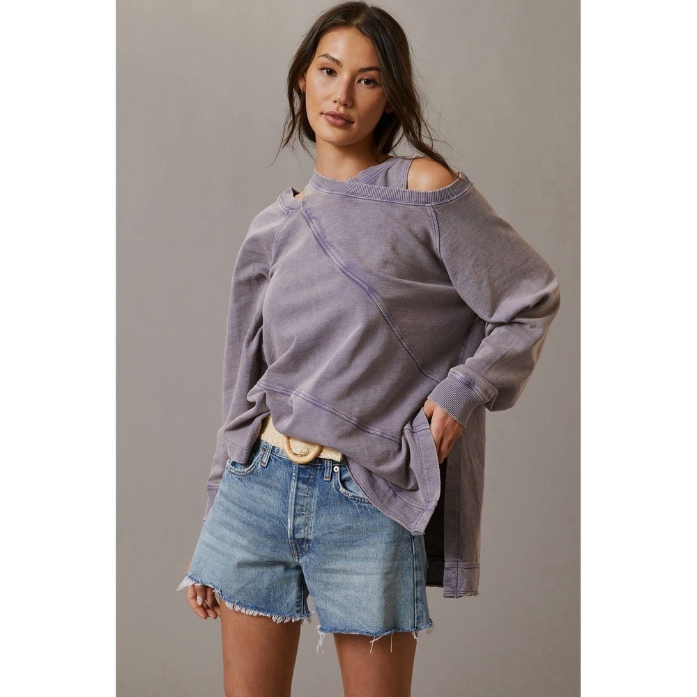 Pilcro Lavender Off-the-Shoulder Pullover Sweatshirt